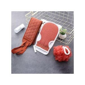 3 In1 Exfoliating Back Scrubber, Glove And Shower Loofah Set