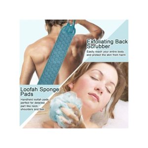 3 In1 Exfoliating Back Scrubber, Glove And Shower Loofah Set