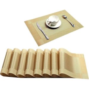 6pcs PVC Placemats with 1 Table Runner Crossweave Woven Vinyl Heat-Resistant Table Mats Non-Slip Washable for Kitchen Dinning Table...