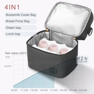 Black Breast Milk Cooler Bag, Insulated Breast Pump Bag With 2 Ice Packs, BreastMilk Cooler Bag