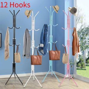 Coat Rack Hanger Stand, Single Pole, 12 Hook Stand, For Suits, Jacket, Blazer, Gown, Handbags, Umbrella. (12 Hooks)