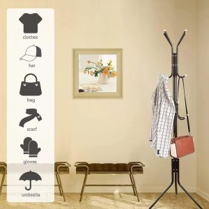 Coat Rack Hanger Stand, Single Pole, 12 Hook Stand, For Suits, Jacket, Blazer, Gown, Handbags, Umbrella. (12 Hooks)