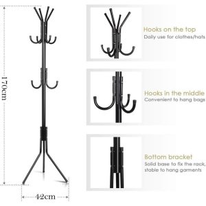 Coat Rack Hanger Stand, Single Pole, 12 Hook Stand, For Suits, Jacket, Blazer, Gown, Handbags, Umbrella. (12 Hooks)