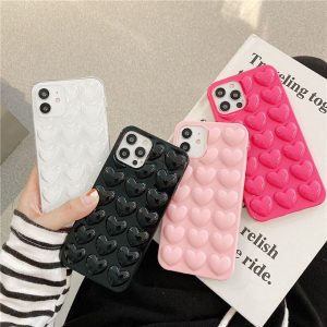 Creative Three-Dimensional Love Solid Colour Phone Case Pink