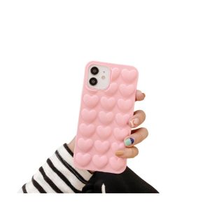 Creative Three-Dimensional Love Solid Colour Phone Case Pink