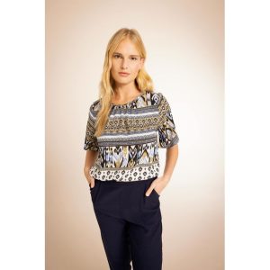 Defacto Woman Traditional Loose Fit Crew Neck Woven Short Sleeve Blouse - Navy