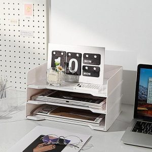 Desktop File Tray Organizer A4 Document Paper Organizer Rack Plastic Book Sh Storage Holder for Home Offices School