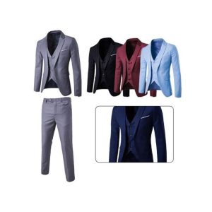 Fashion 1 Set Men Suit Slim Single-breasted Korean Style Blazer Zipper Fly Pants Black