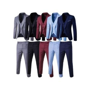 Fashion 1 Set Men Suit Slim Single-breasted Korean Style Blazer Zipper Fly Pants Black