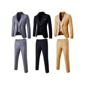 Fashion 1 Set Men Suit Slim Single-breasted Korean Style Blazer Zipper Fly Pants Black