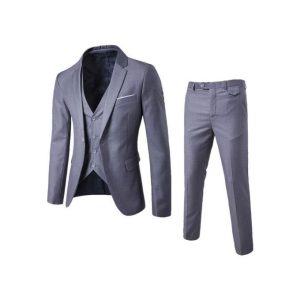 Fashion 1 Set Men Suit Slim Single-breasted Korean Style Blazer Zipper Fly Pants Black