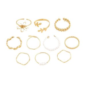 Fashion 10 Pcs Golden Rings Women Bohemian Rings Jewelry