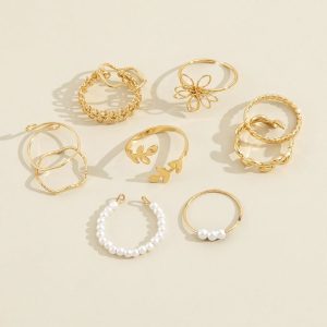 Fashion 10 Pcs Golden Rings Women Bohemian Rings Jewelry