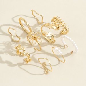 Fashion 10 Pcs Golden Rings Women Bohemian Rings Jewelry