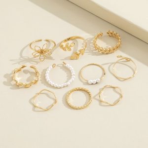 Fashion 10 Pcs Golden Rings Women Bohemian Rings Jewelry