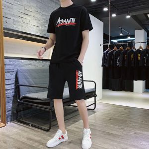 Fashion 2 In 1 Men's Short Sleeve Shorts Set - Black