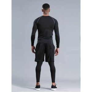 Fashion 3pcs Men Tops+Pants+Shorts Fitness Sportswear Set - Black