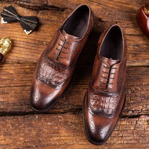 Fashion Crocodile Pattern Casual Loafers Men's Official Leather Oxford Shoes Brown