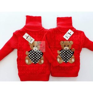 Fashion Cutest Red Teddy Unisex Warm Turtleneck Baby Sweater