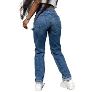 Fashion Design Ladies Denim Rugged Jeans -MUMMY Denim Ripped Mom Jeans