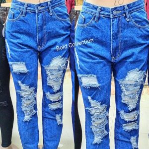 Fashion Design Ladies Denim Rugged Jeans -MUMMY Denim Ripped Mom Jeans