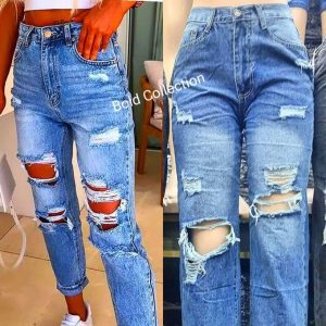 Fashion Ladies Denim Rugged Jeans -MUMMY Denim Ripped Mom Jeans