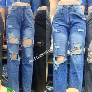 Fashion Ladies Denim Rugged Jeans -MUMMY Denim Ripped Mom Jeans