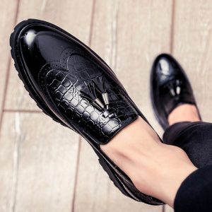 Fashion Men Glossy Casual Brogue Official Leather Shoes Oxford Loafers & Slip-Ons Black