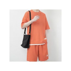 Fashion Men's 2 In 1 Short Sleeve T-Shirt & Shorts Set-Orange