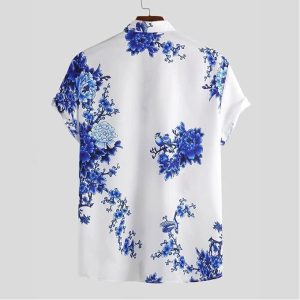 Fashion Men's Hawaiian Ink Print Bottom-down Beach Short Sleeve T-Shirt Casual Tops