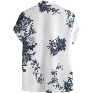 Fashion Men's Hawaiian Ink Print Bottom-down Beach Short Sleeve T-Shirt Casual Tops