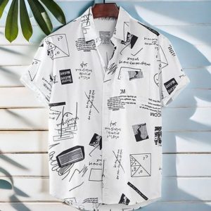 Fashion Men's Hawaiian Ink Print Bottom-down Beach Short Sleeve T-Shirt Casual Tops