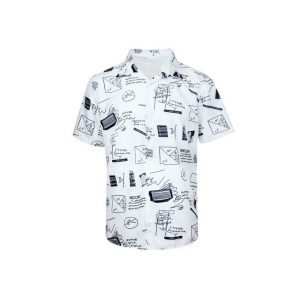 Fashion Men's Hawaiian Ink Print Bottom-down Beach Short Sleeve T-Shirt Casual Tops