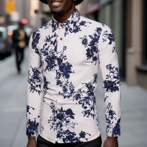 Fashion Mens Long Sleeve Casual Pattern Floral Business Printed Shirts Official Vintage