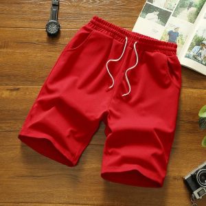 Fashion Men's Summer Beach Pants Men's Casual Running Sports Shorts Men-Red