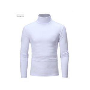 Fashion Mens T-shirt Turtle Neck Sweatshirt Casual Long Sleeve Shirts-White