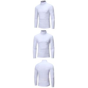 Fashion Mens T-shirt Turtle Neck Sweatshirt Casual Long Sleeve Shirts-White