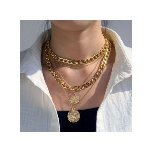 Fashion Multi-layer Golden Necklaces Jewely Choker Chain Necklace Vintage For Women