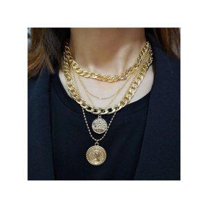 Fashion Multi-layer Golden Necklaces Jewely Choker Chain Necklace Vintage For Women