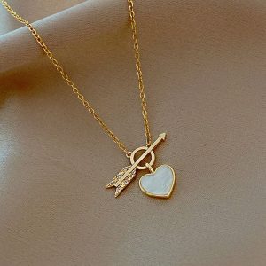 Fashion One Arrow Piercing Heart Simple Temperament Love Collarbone Chain Women Necklace