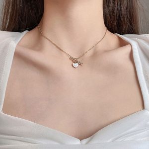 Fashion One Arrow Piercing Heart Simple Temperament Love Collarbone Chain Women Necklace