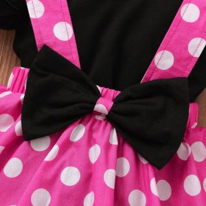 Fashion Toddler Baby Girls Cute Outfit Set Short Sleeves Shirt Polka Dot Suspender Skirt