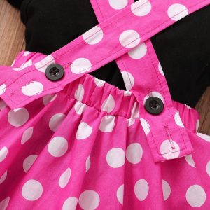 Fashion Toddler Baby Girls Cute Outfit Set Short Sleeves Shirt Polka Dot Suspender Skirt