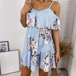 Fashion Women Grown Elegant Floral Print V-neck Dress Ladies Clothes