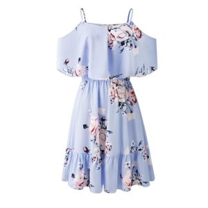 Fashion Women Grown Elegant Floral Print V-neck Dress Ladies Clothes