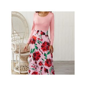 Fashion Women's Office Floral Print Sleeve Long Grown Casual Dresses Party