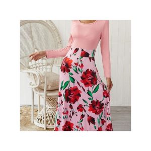 Fashion Women's Office Floral Print Sleeve Long Grown Casual Dresses Party