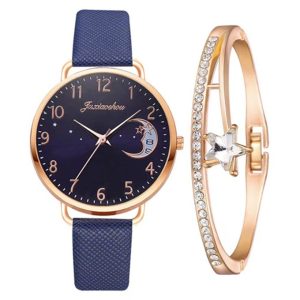 Fashion Women's WatchWatch + BraceletLeather Strap Casual Ladies Watch + Bracelet