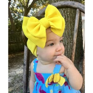 Fashion Yellow Baby Big Bow Headwrap Turban Knotted Hair Bows Head Band Stretchy