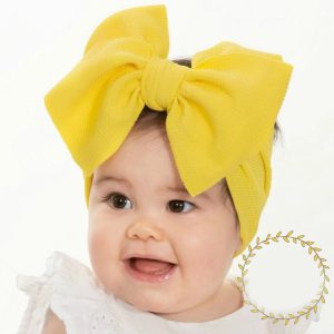 Fashion Yellow Baby Big Bow Headwrap Turban Knotted Hair Bows Head Band Stretchy